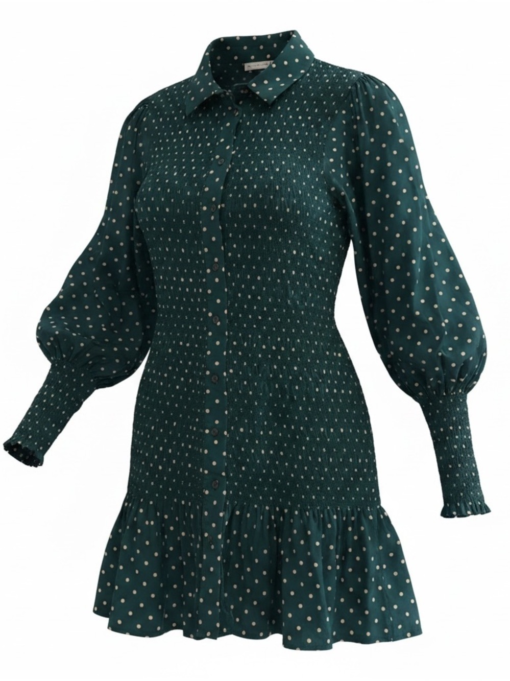 ASOS Emerald Green Polka Dot Long Sleeve Shirt Dress